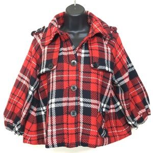 Red/black plaid babydoll 3/4 sleeve cropped coat M
